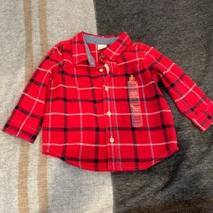 NWT Baby Gap red plaid button down with pocket